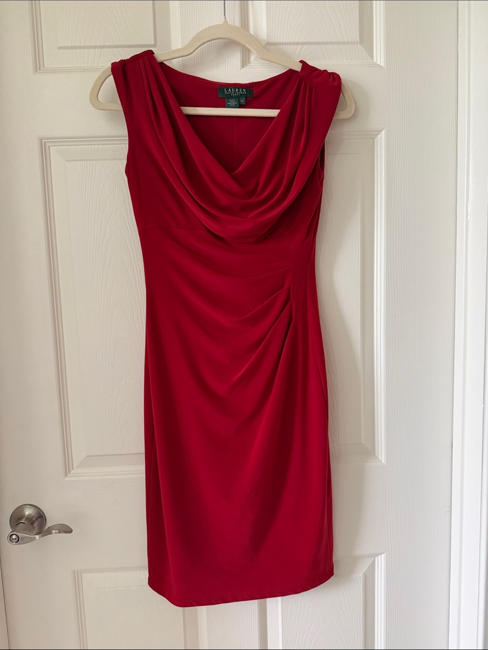 Lauren Ralph Lauren Red Cowl-Neck Sheath Dress